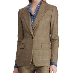 LAUREN RALPH LAUREN BROWN CHECKERED PLAID SINGLE BUTTON BLAZER JACKET - 8